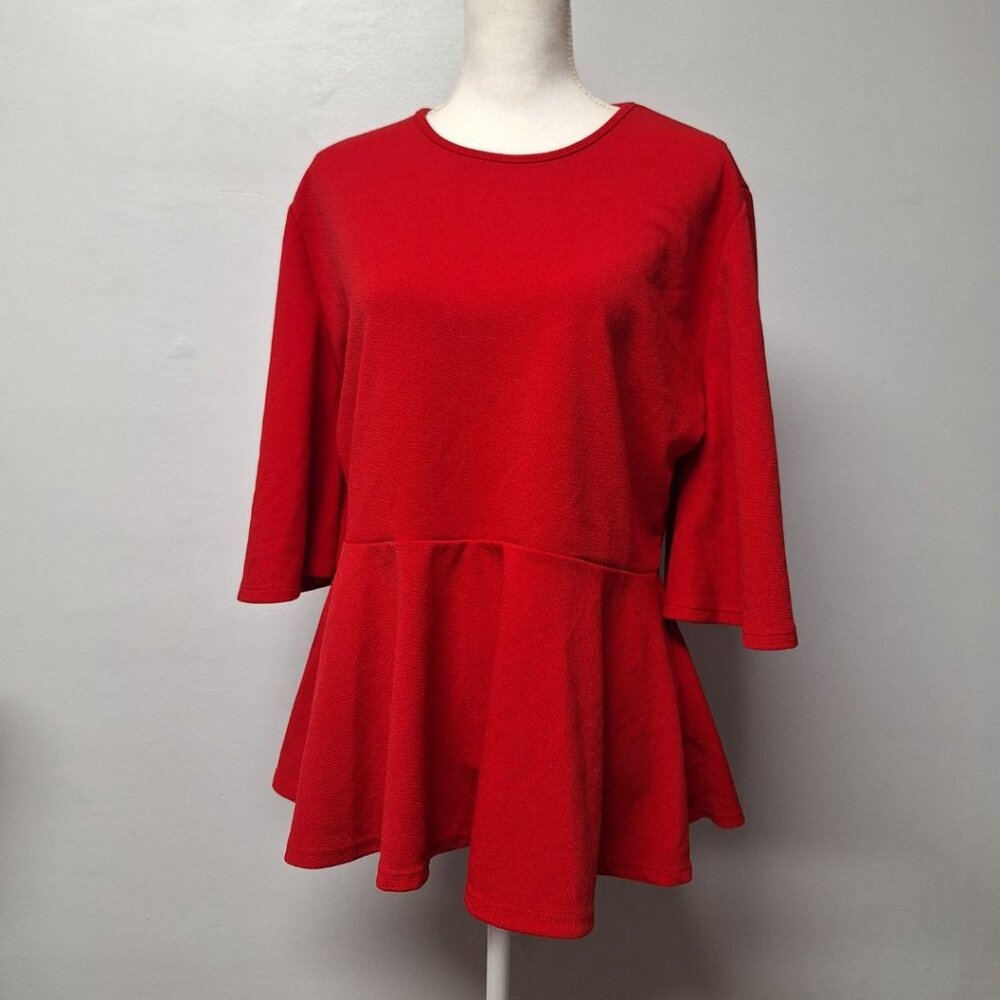 Boohoo Tapered Flare Sleeve Ruffle Womens Plus Size‎ 18 Red Blouse Top